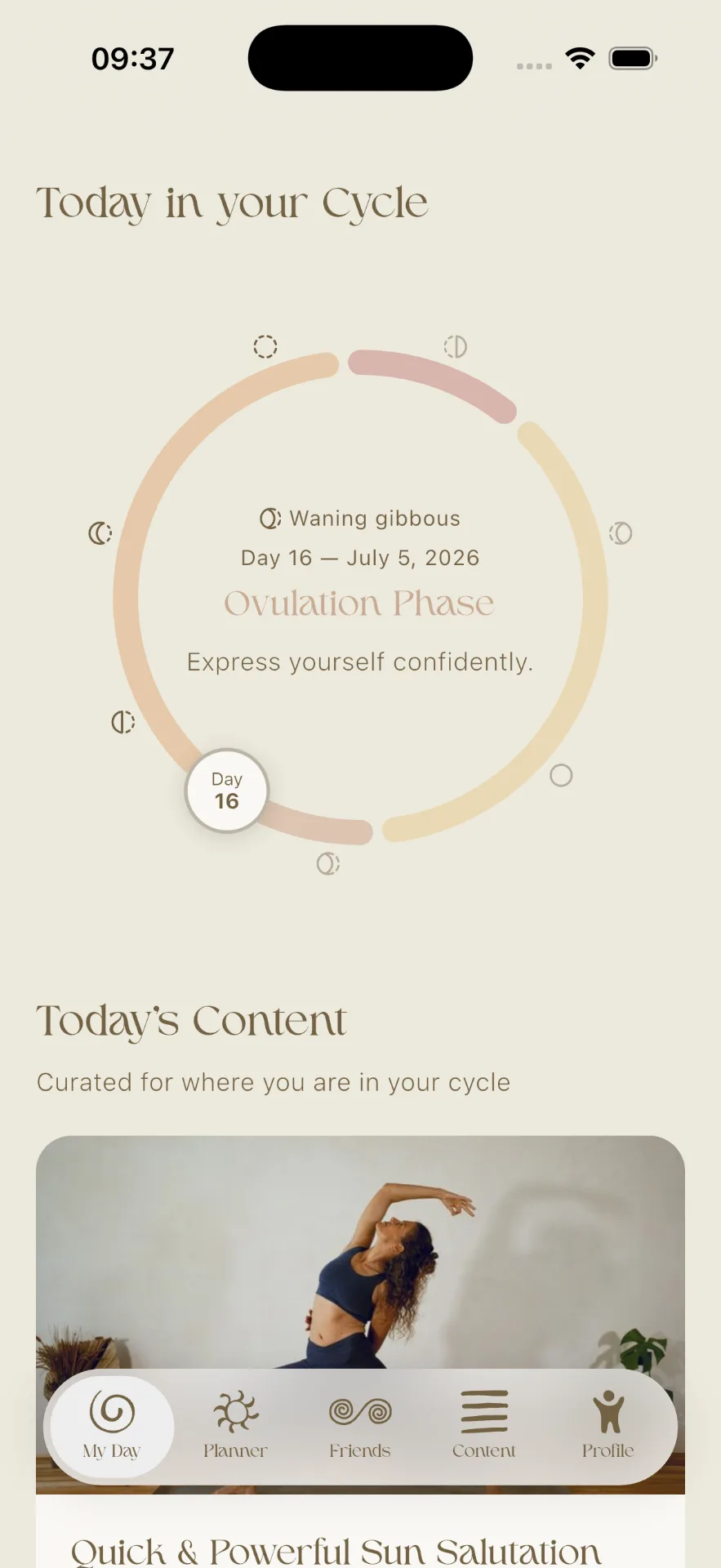 Cyclea Today screen showing the current phase of your cycle